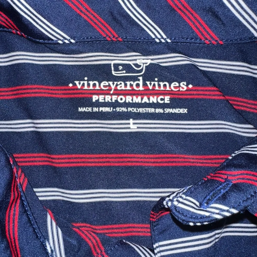 Vineyard Vines performance Navy and red Striped Men's Shirt large - Picture 2 of 3
